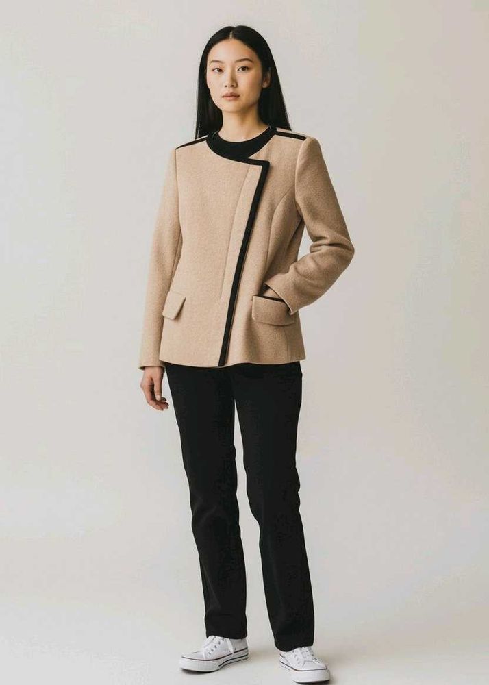 Chic Beige Blazer with Black Trim