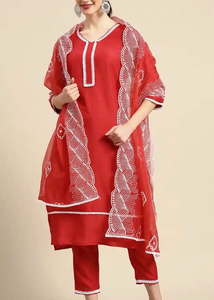 Sangria Women Red Kurta with Trousers &amp; Dupatta
