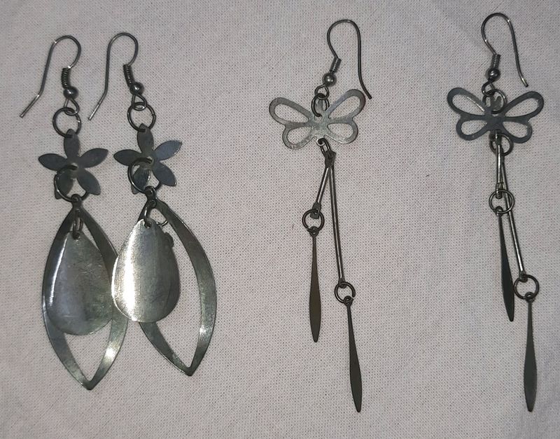 Boho Silver Tone Drop Earrings - 2 Pairs