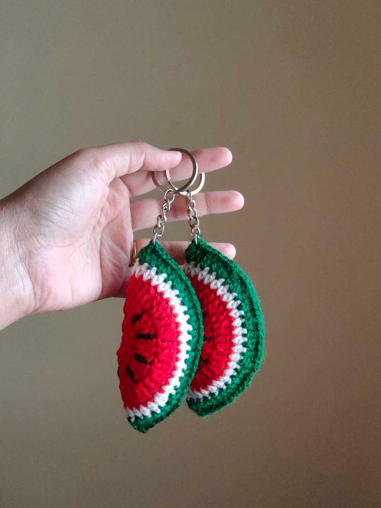 Watermelon Slice Crochet Keychain set-2