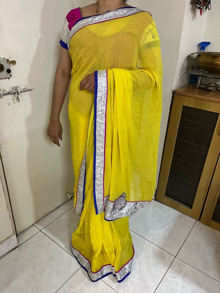 Vibrant Yellow Saree with Embellished Border