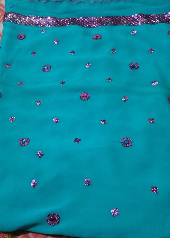 Embroidered Teal Dress Material