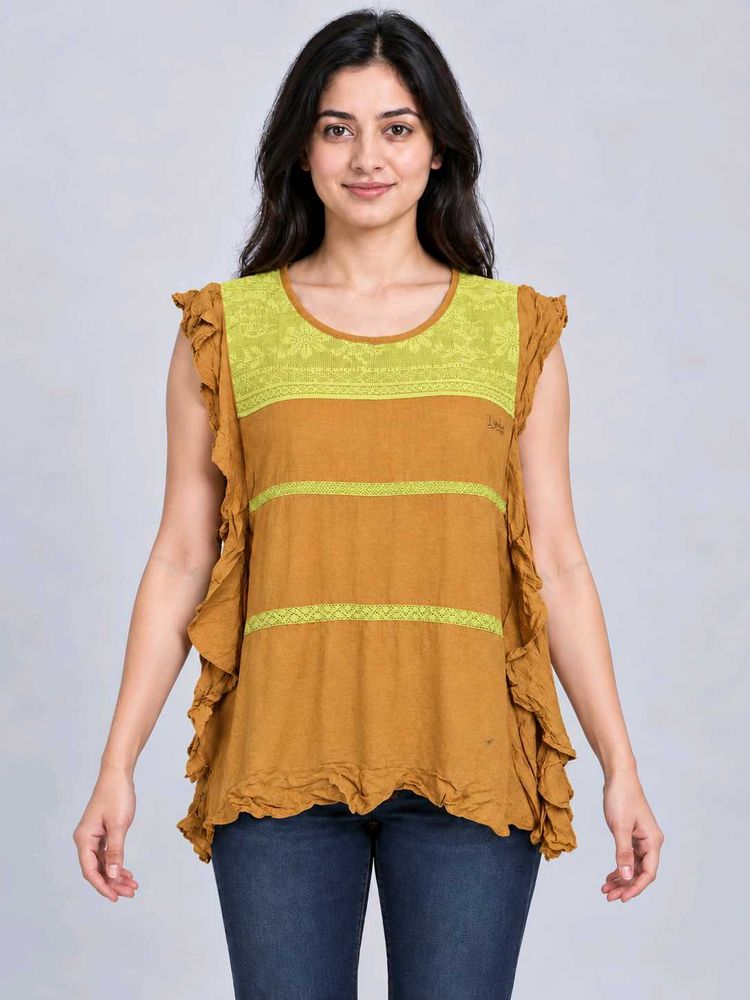Bohemian Mustard Yellow Top with Ruffle Sleeves