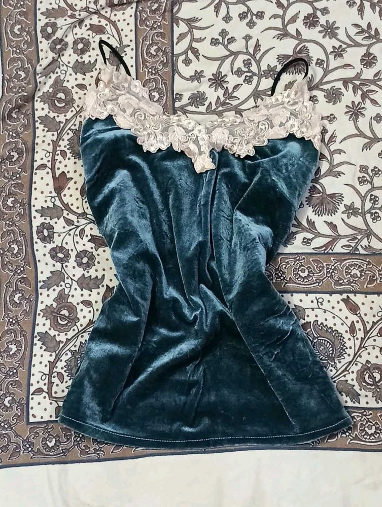 Velvet Cami with Lace Trim