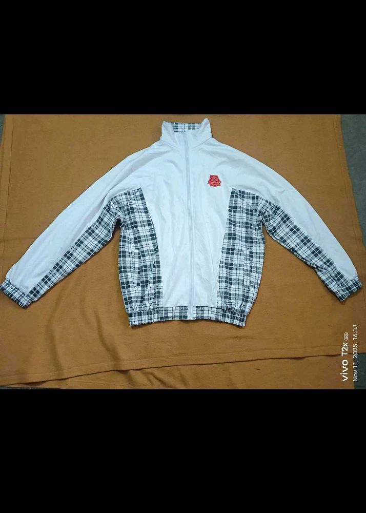 Men's Track Jacket with Plaid Sleeves