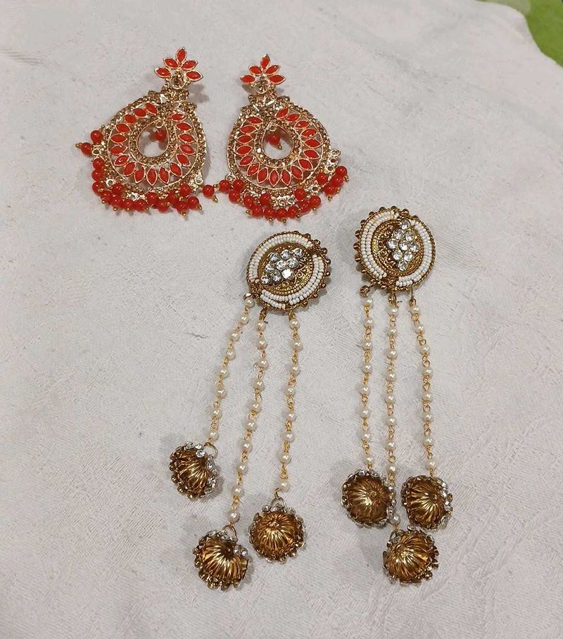 Elegant Red &amp; Gold Earrings Set