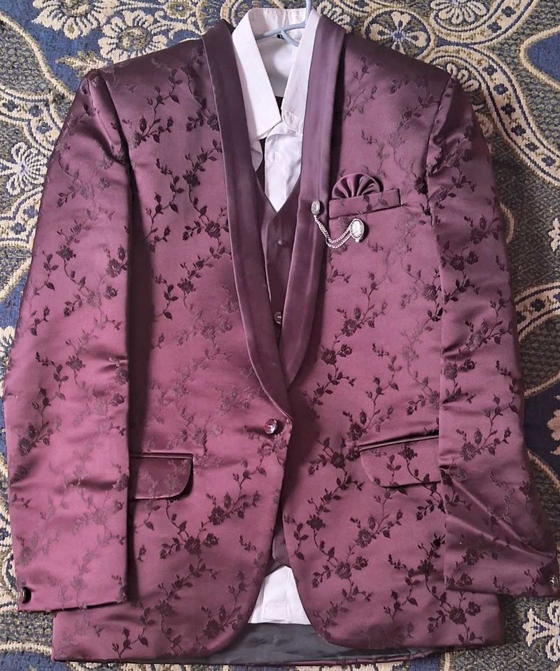 Burgundy Floral Suit 3 piece