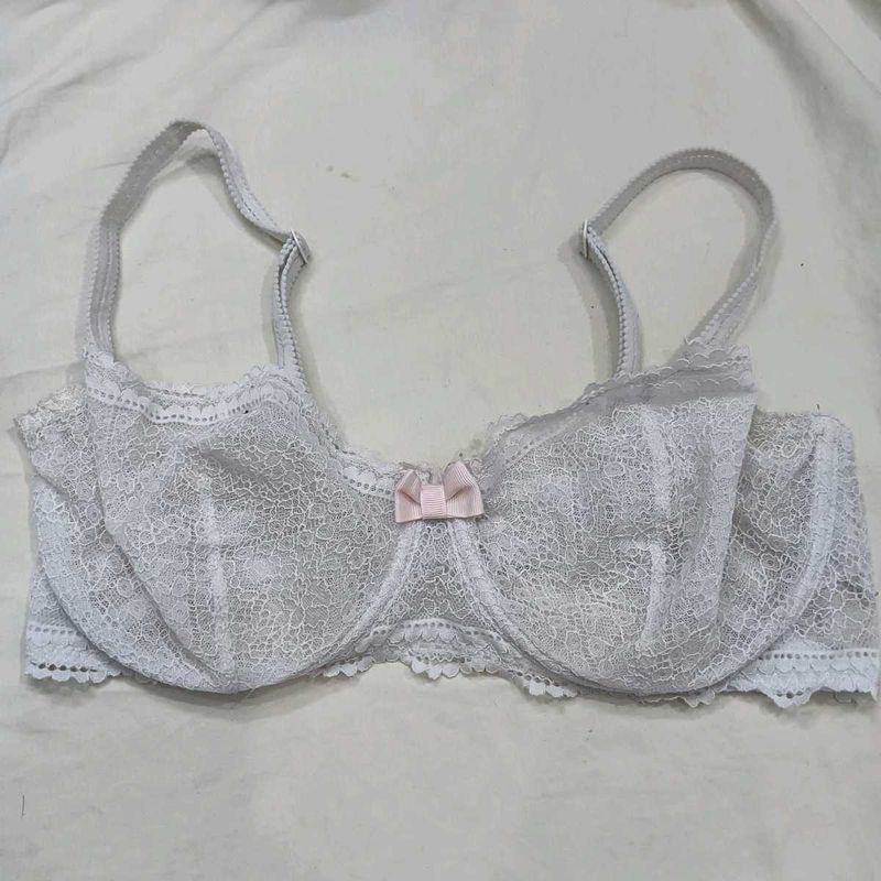 🥰 Lace Balconette Bra with Pink Bow