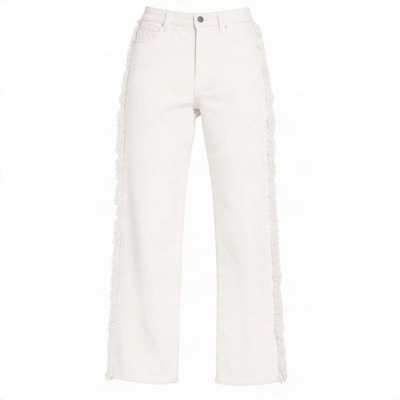 Stylish White Jeans with Fringed Accents