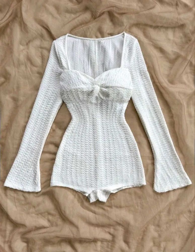 NEW Chic White Textured Long Sleeve jumpsui