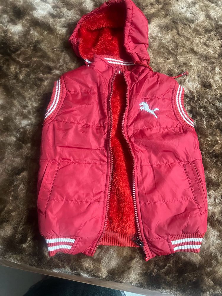 Without Sleeve Red Kids Wear Jacket