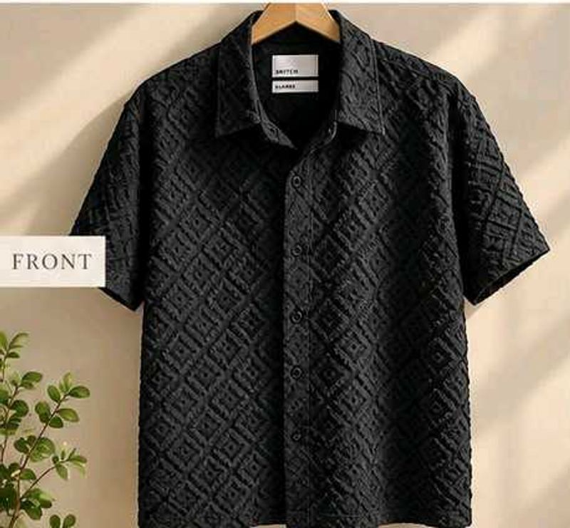 Textured Black Short Sleeve Shirt