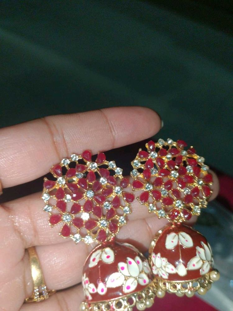 Designer Jhumka Earrings with Stones