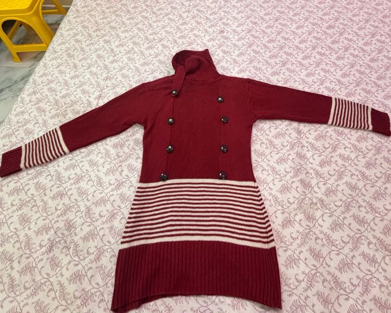 Striped Turtleneck Sweater Dress