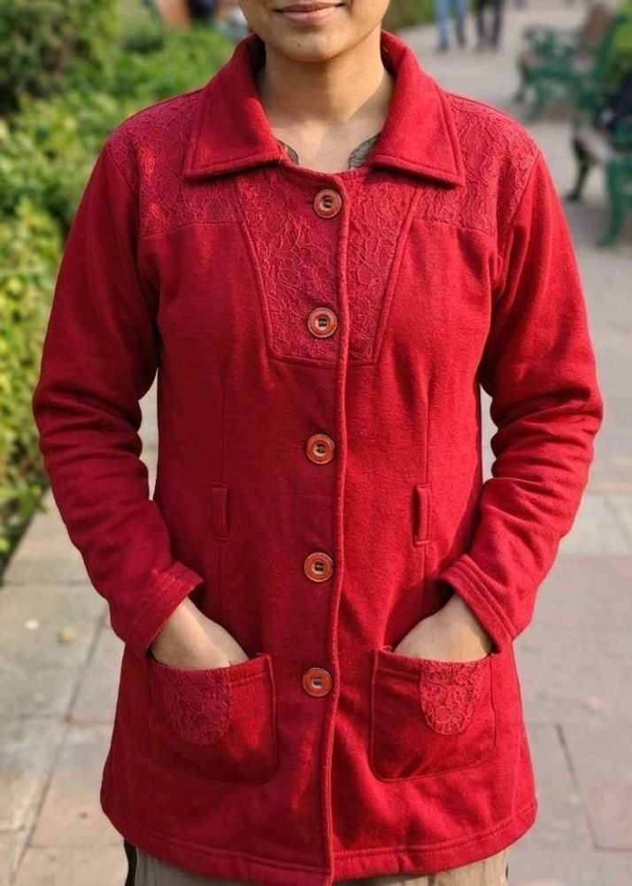 Red Women's Button-Up Jacket