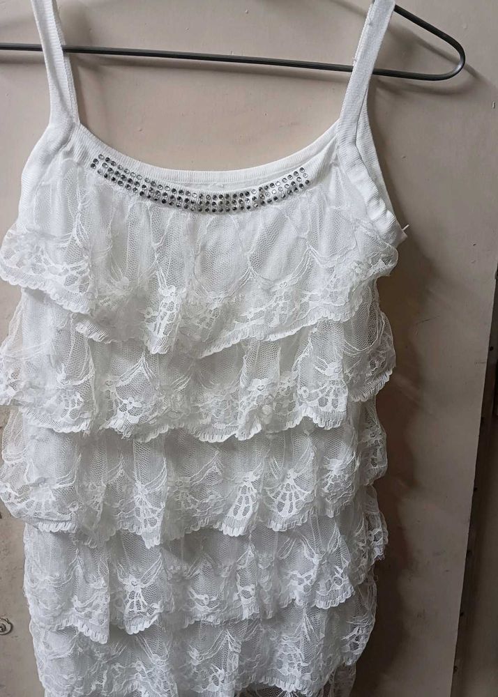 White Lace Ruffle Tank Top