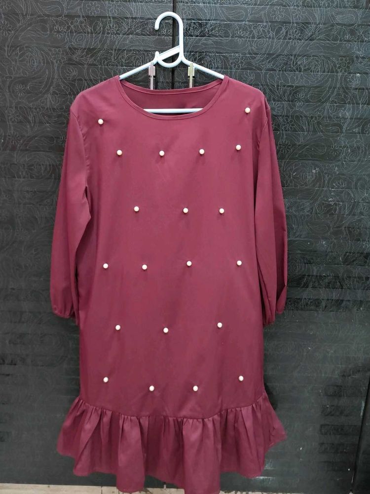 Maroon Pearl Embellished Dress