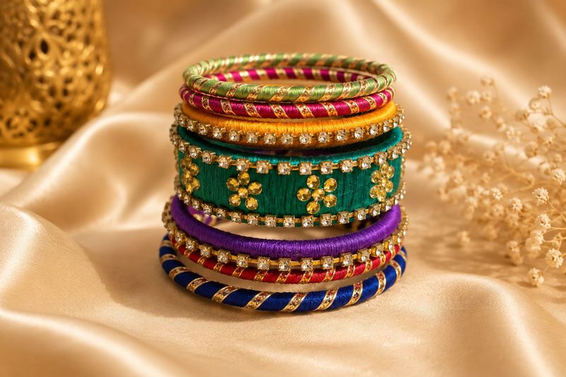 Vibrant Silk Thread Bangles Set of 7