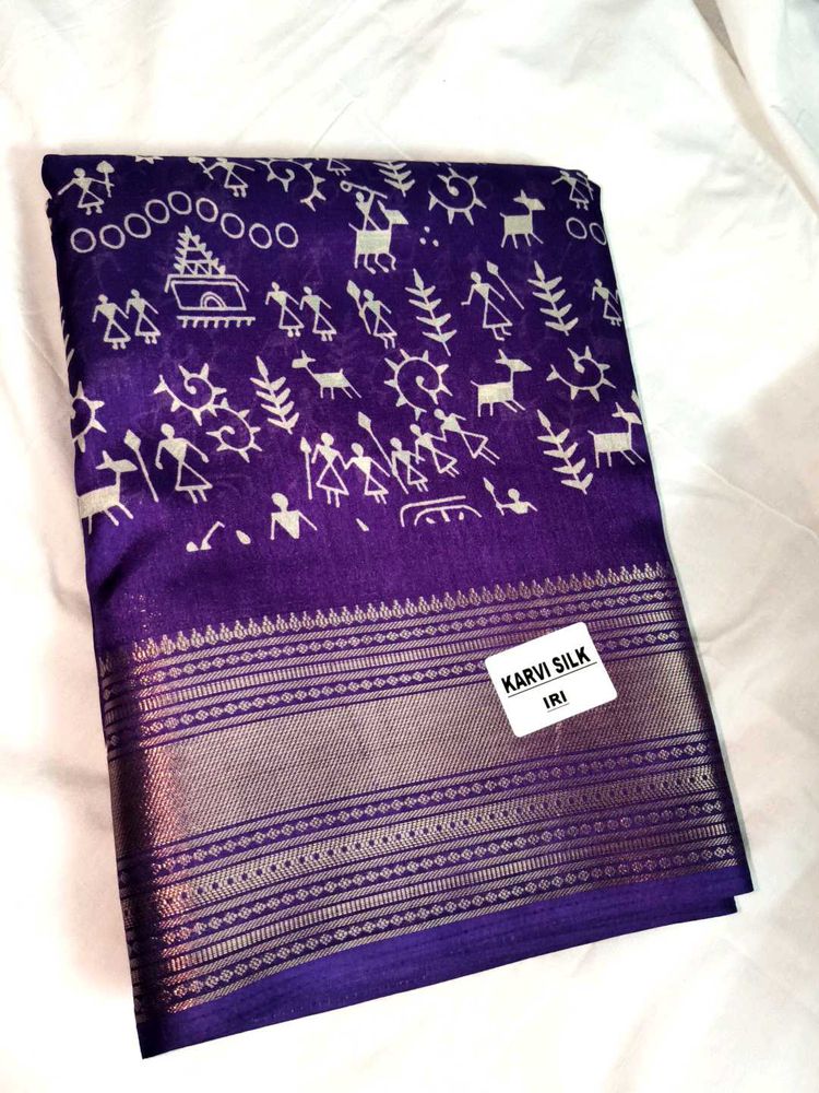 Vibrant Purple Saree with Folk Art Print