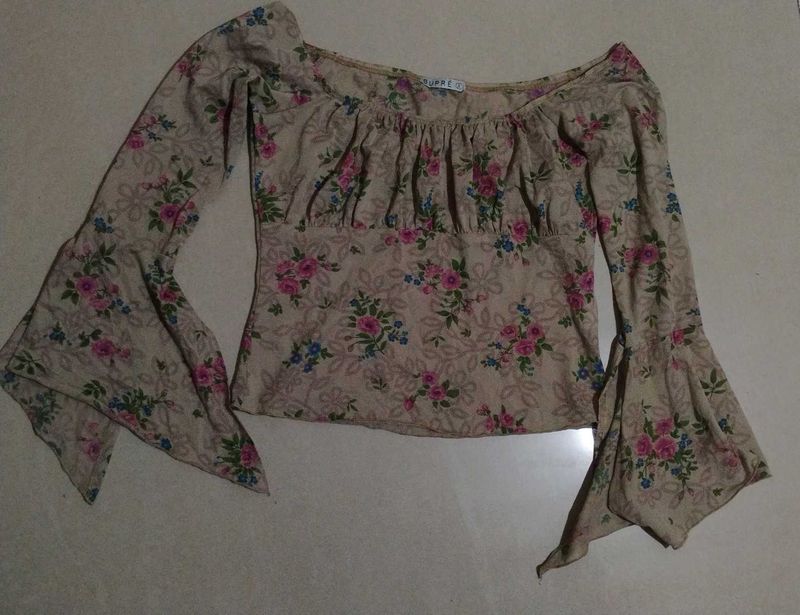 Floral Bell Sleeve Off-Shoulder Top