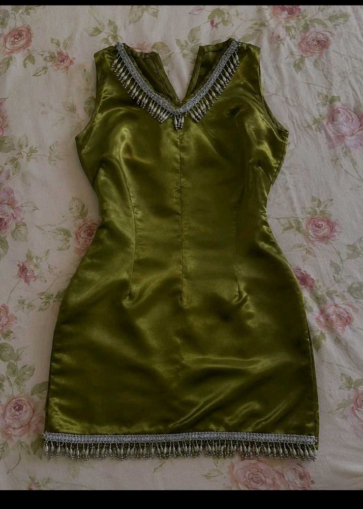 Olive Green Embellished Ethnic Dress