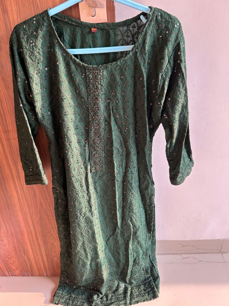 Dark Green Kurta with sequin design