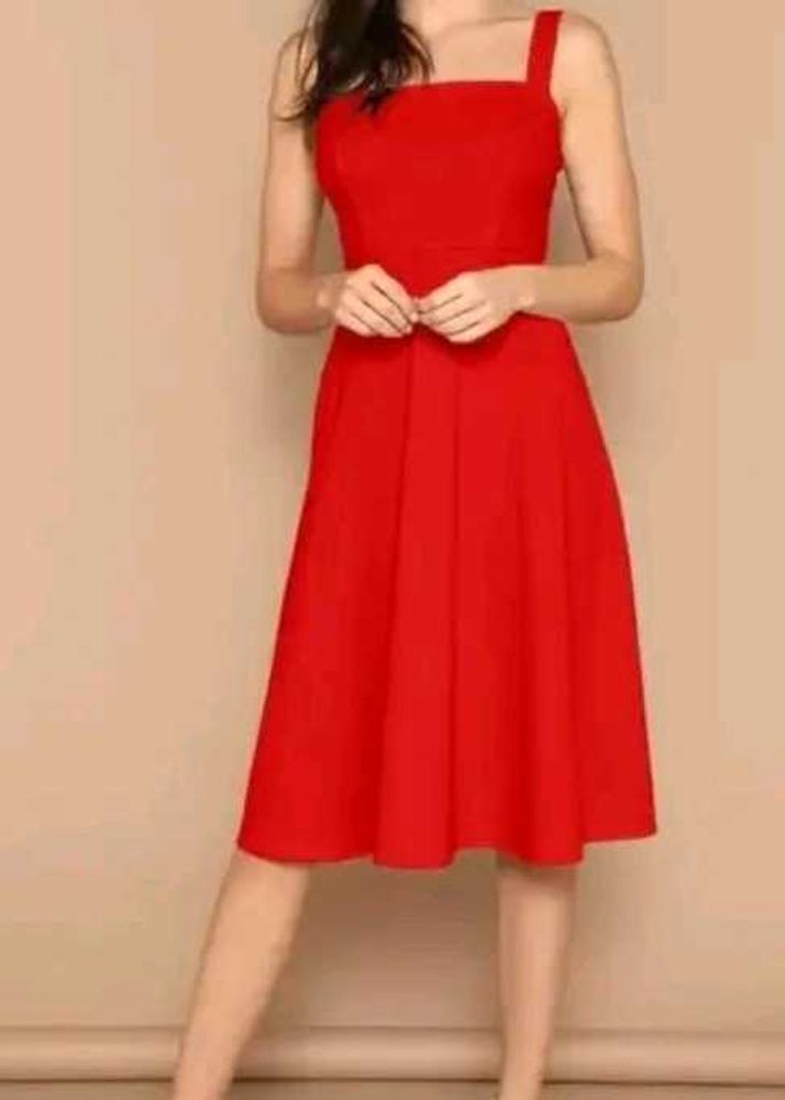 Chic Red Square Neck Midi Dress