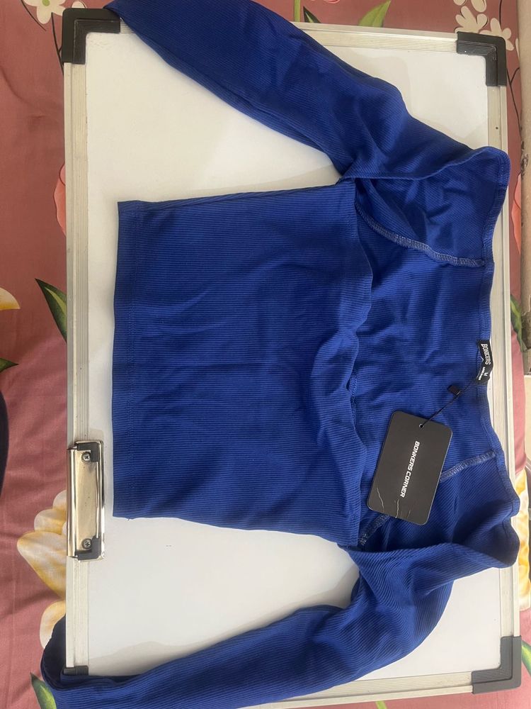 Blue Long Sleeve Crop Top