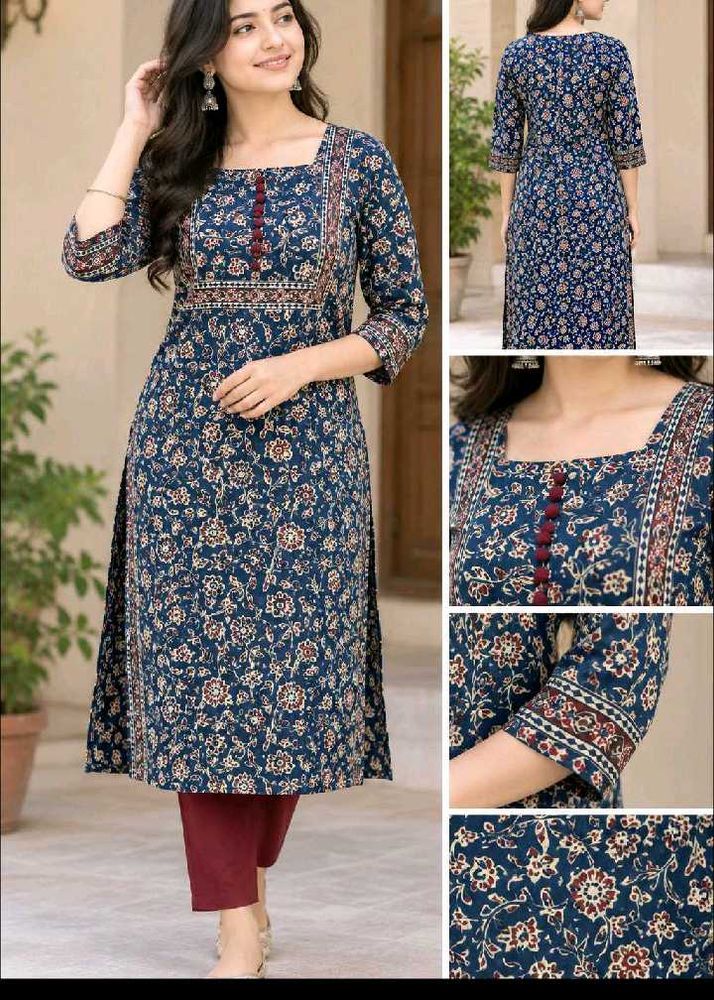 Blue Floral Print Kurta with Pants Set