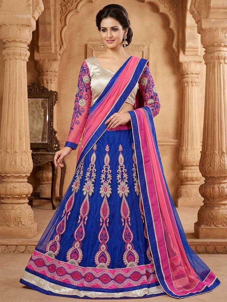 🎀Stunning Blue &amp; Pink Embroidered Lehenga Choli