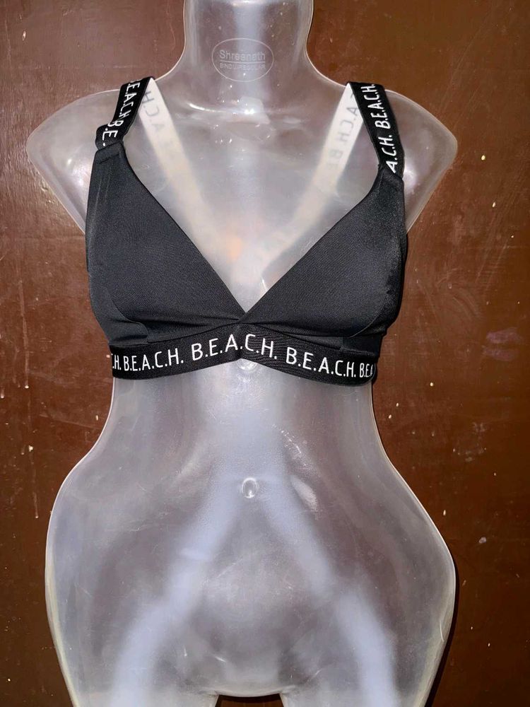 Black Bikini Top with Logo Band