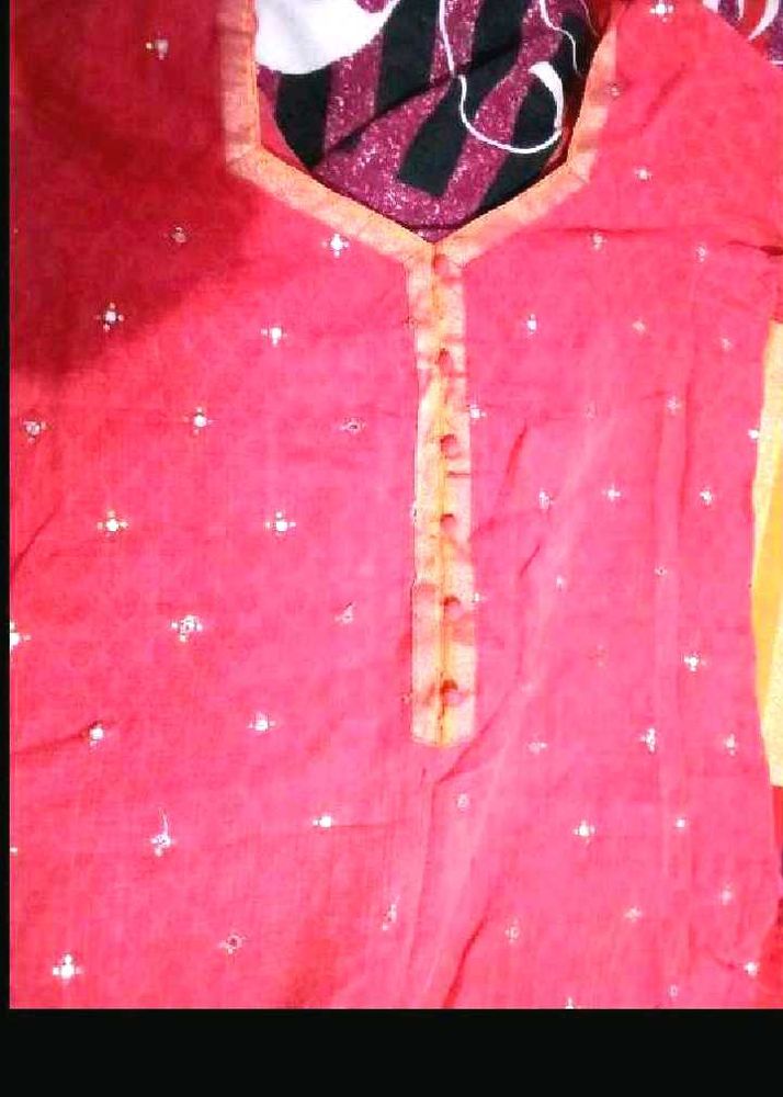 Pink Kurta Set with Mirror Work