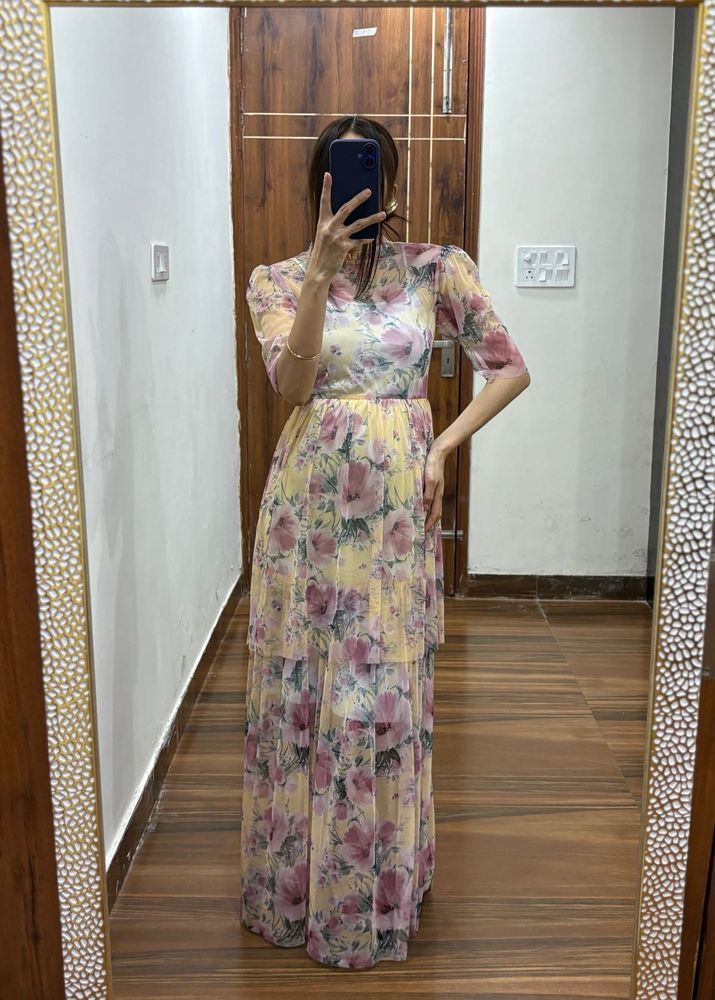 Sunshine Floral Printed Mesh Maxi Dress