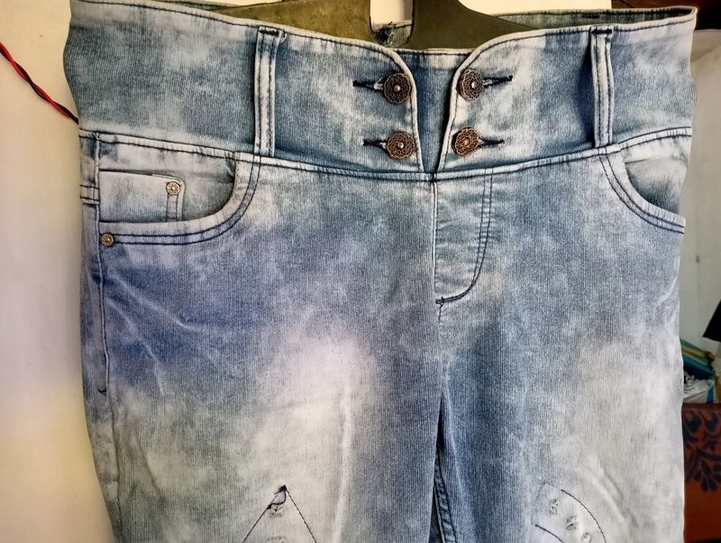 High Waisted Acid Wash Jeans