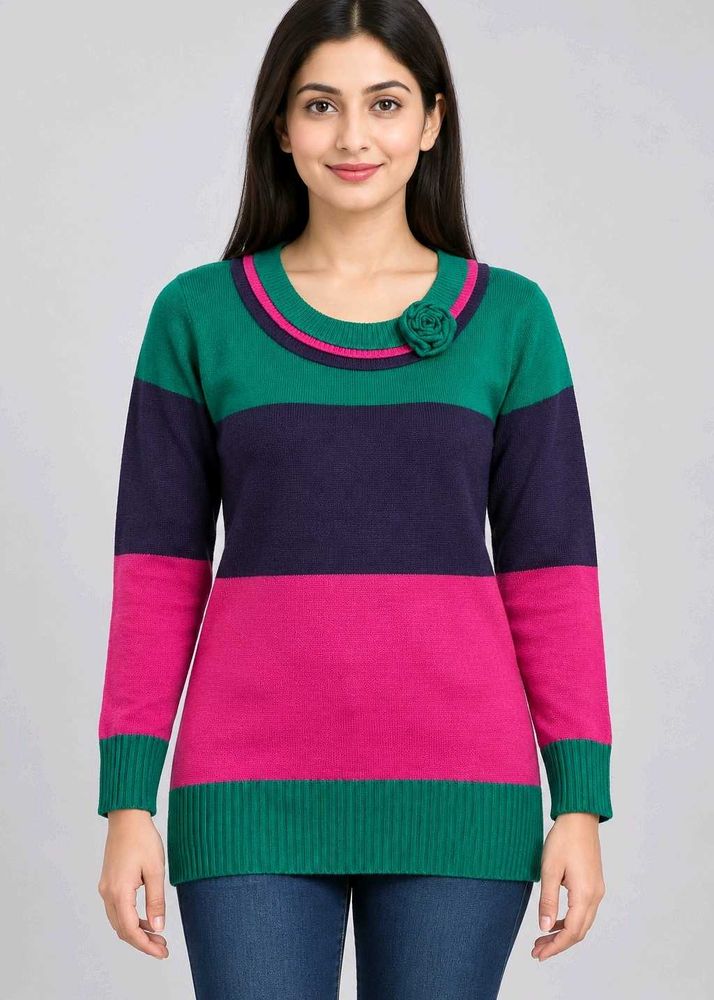 Chic Colorblock Rose Detail Sweater