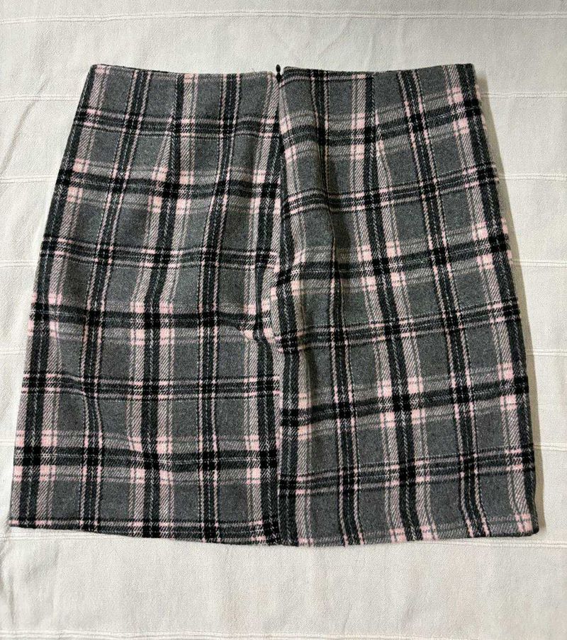 Grey Korean Plaid Mini Skirt