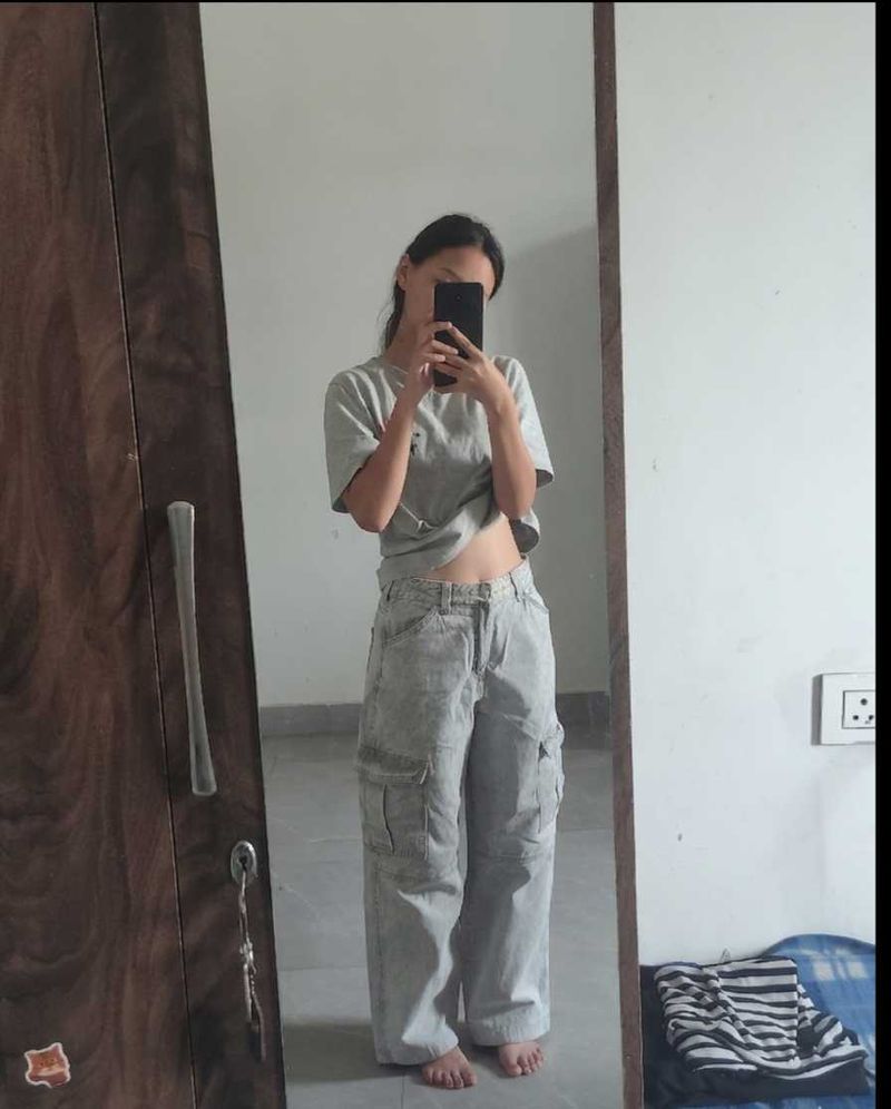 Gray Cargo Style Pants