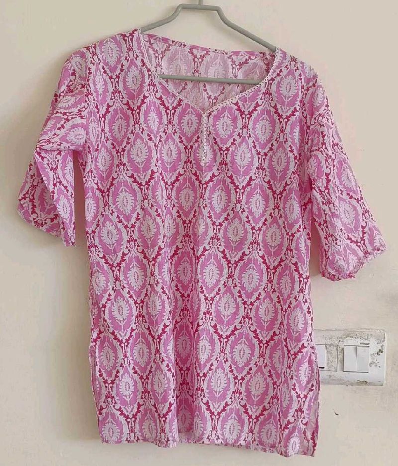 Pink Patterned Short Kurti