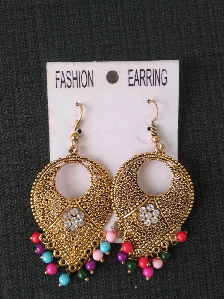 Boho Jhumka Earrings with Colorful Beads