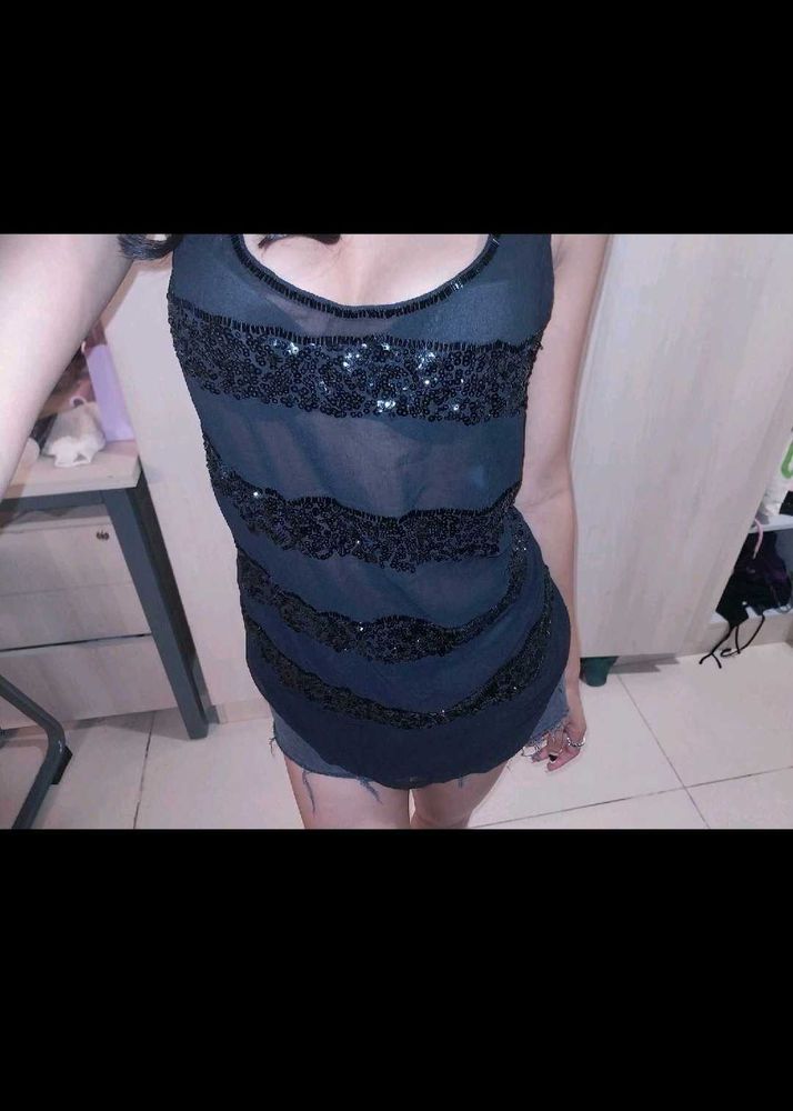 Sheer Sequin Tank Top