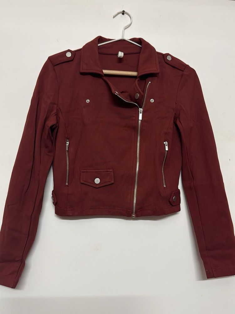 Women's Burgundy Cropped Jacket