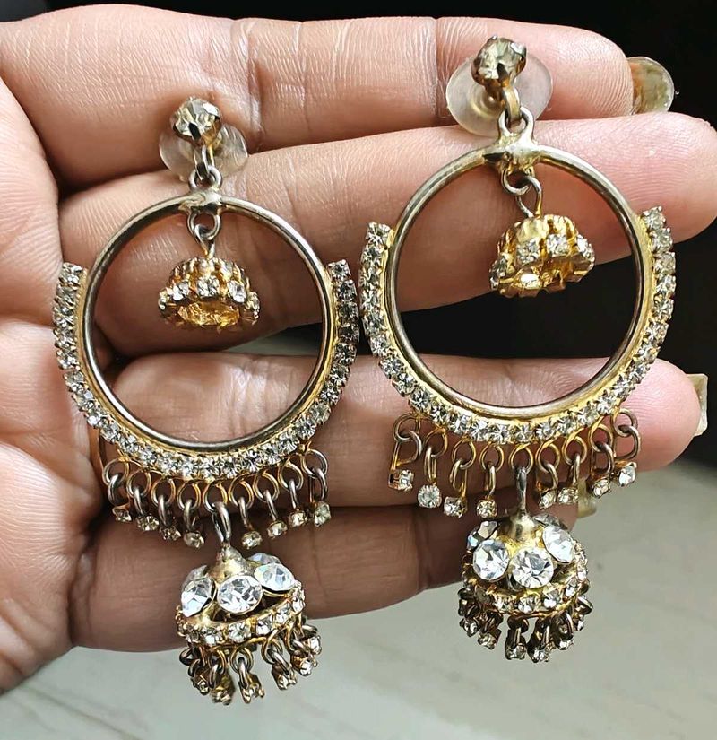 Jhumka Hoop Earrings with Stones