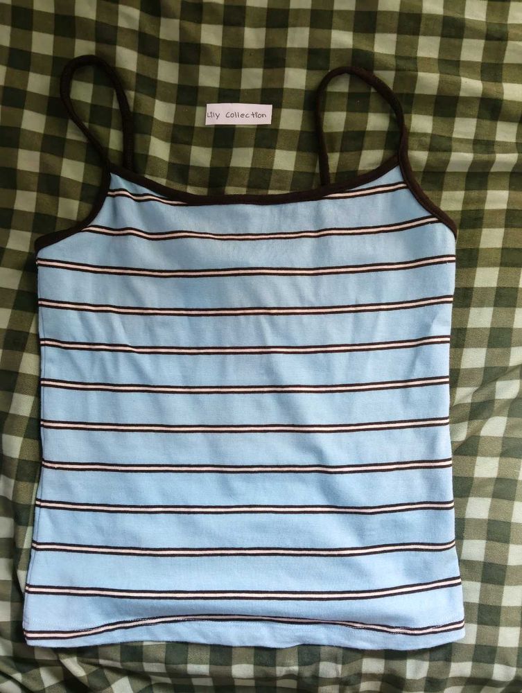 bershka Blue Striped Spaghetti Strap Top