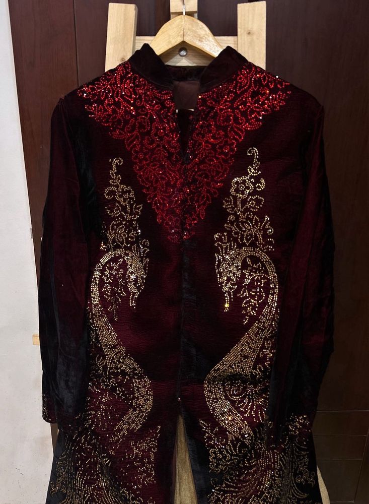 Elegant Maroon Velvet Kurta Only