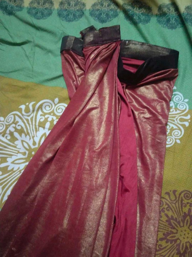 Red &amp; Gold Metallic  Ready To Wear Saree