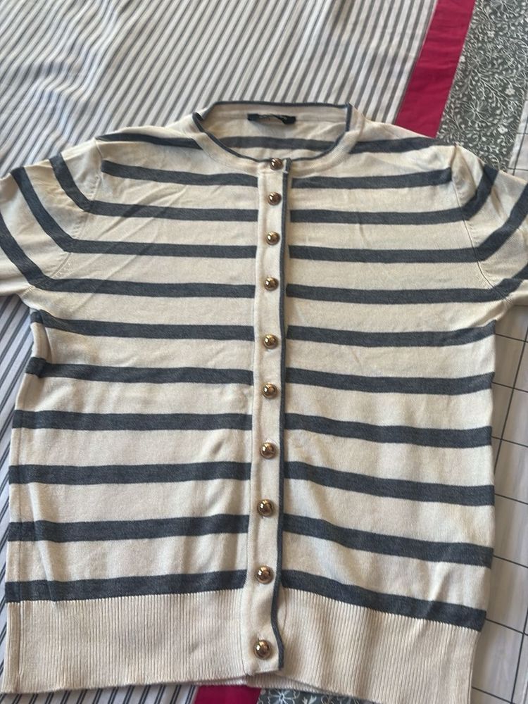 Striped Button-Up Cardigan