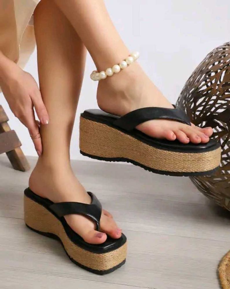 Shein slip on open toe Black Wedge Platform heels