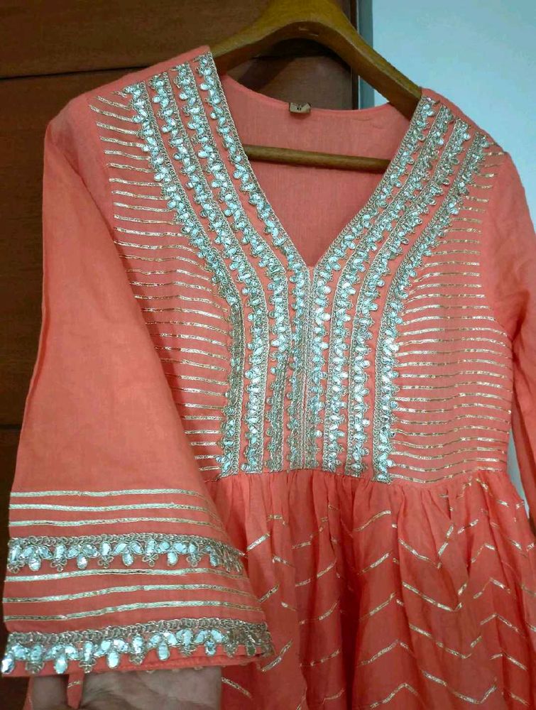 Coral Ethnic Gown With Golden Embroidery 🪷✨