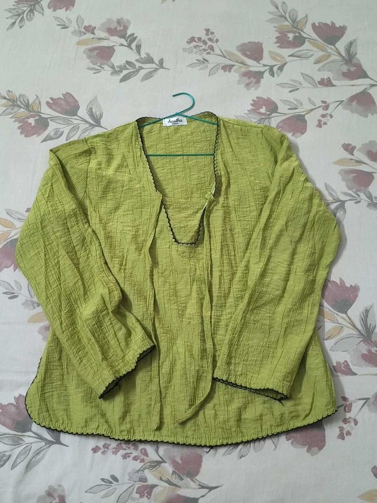 Lime Green Textured Kurta