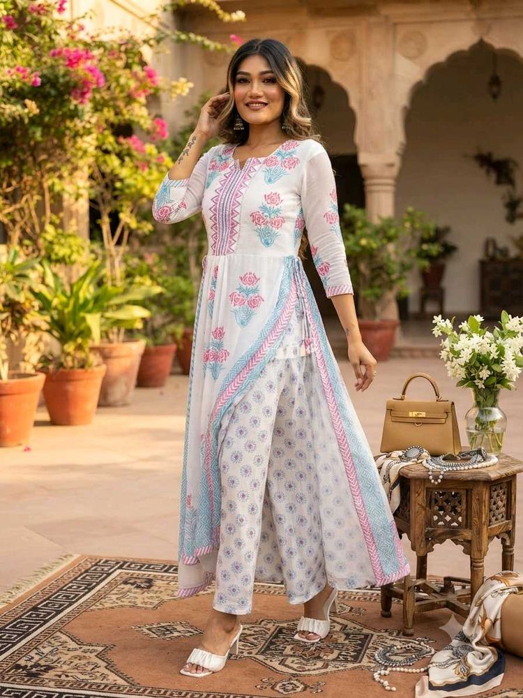 Elegant White Printed Kurta Set